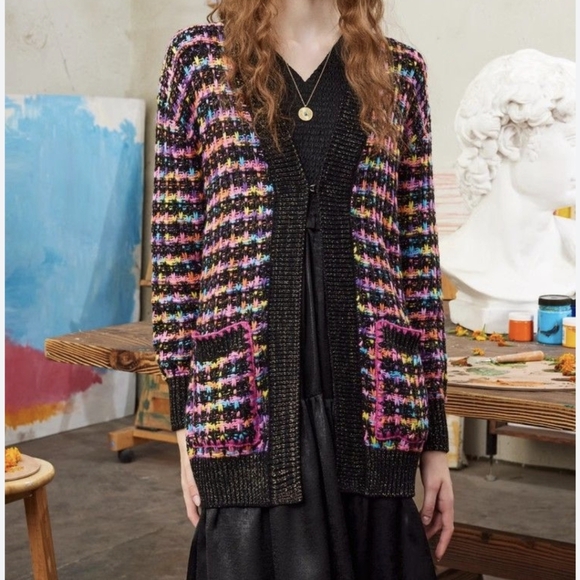 Papillon knit Cardigan Rainbow check Multicolour Speckles.  Woman's Size Medium - Picture 12 of 17